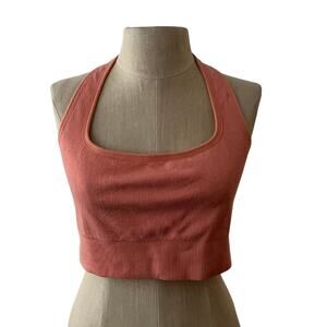 Peach Coral Halter Workout Bra Top | Athletic Activewear Sports Bra Size S